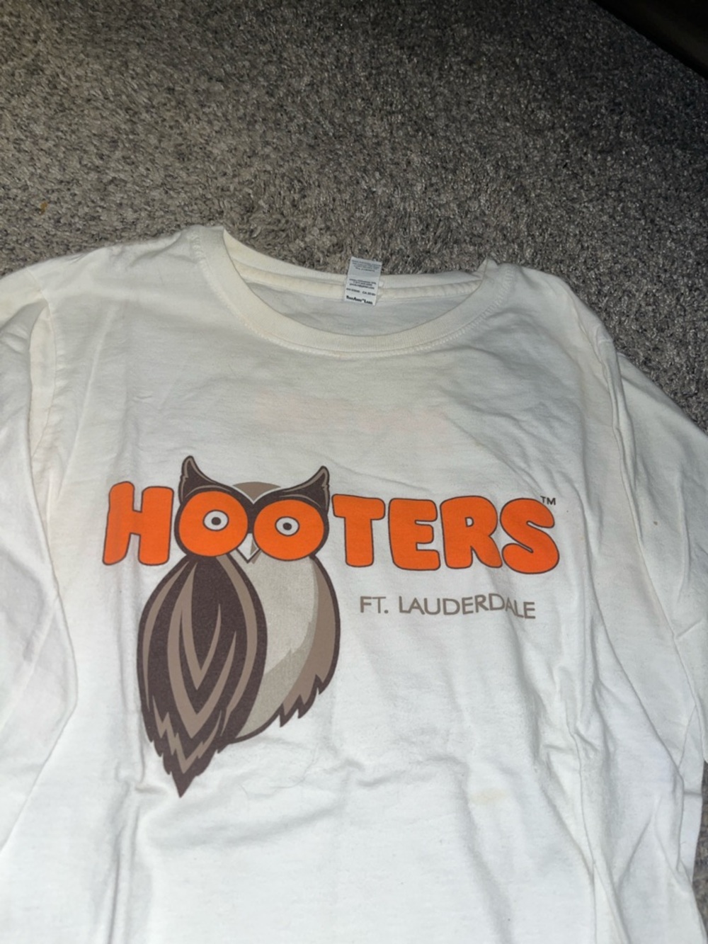 Hooters White Kids Tee with Orange Logo and Brown Owl